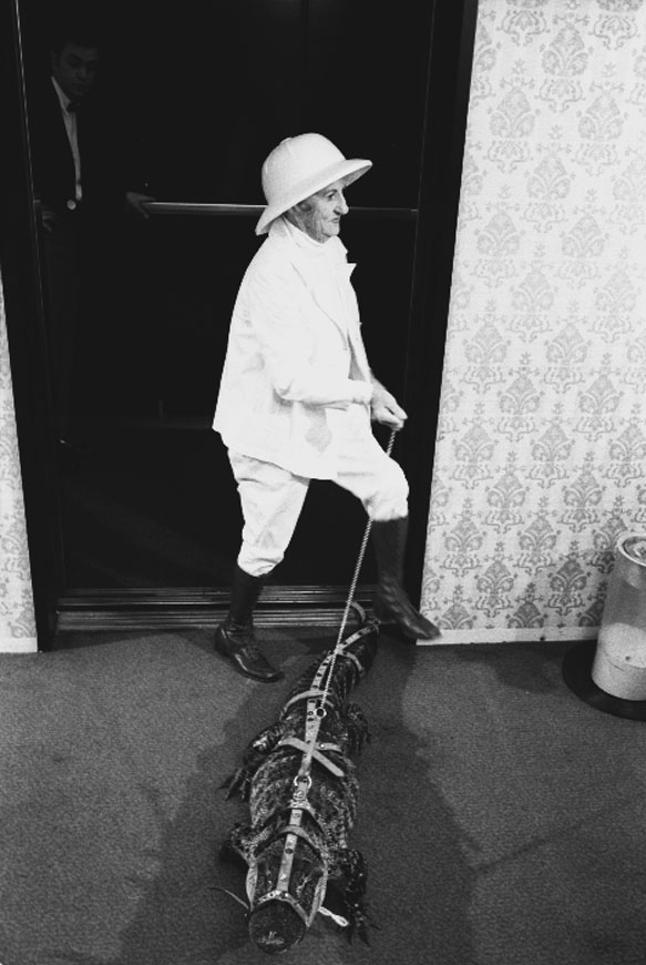 New York, 002-074-21
Signora con coccodrillo al guinzaglio nell'ascensore dell'Hotel Hilton, 1968
New York (Stati Uniti)
